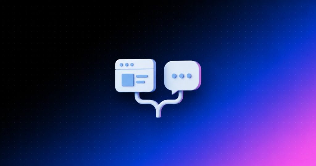 Ilustração de um painel e um balão de conversa lado a lado, representando a escolha entre dashboard fixo e relatório gerado por IA