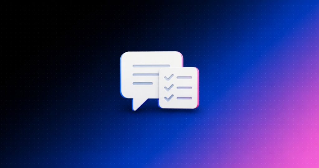 Ilustração de um balão de conversa com uma lista de prompts, representando o MCP da Laiki e o Guia de Prompts para agentes de IA