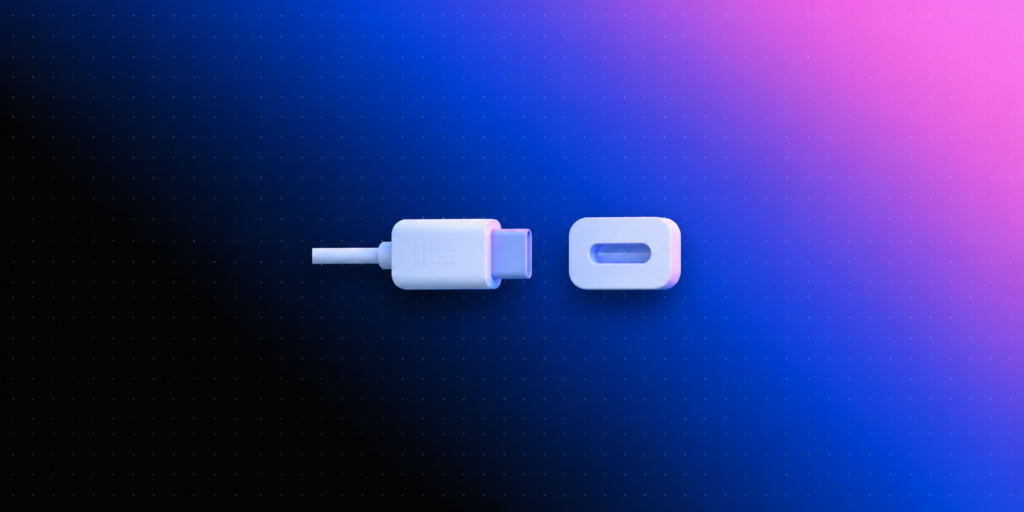 Ícone 3D de plugue conectando a um soquete sobre fundo degradê preto, azul e rosa — enviar dados via webhook para a Laiki
