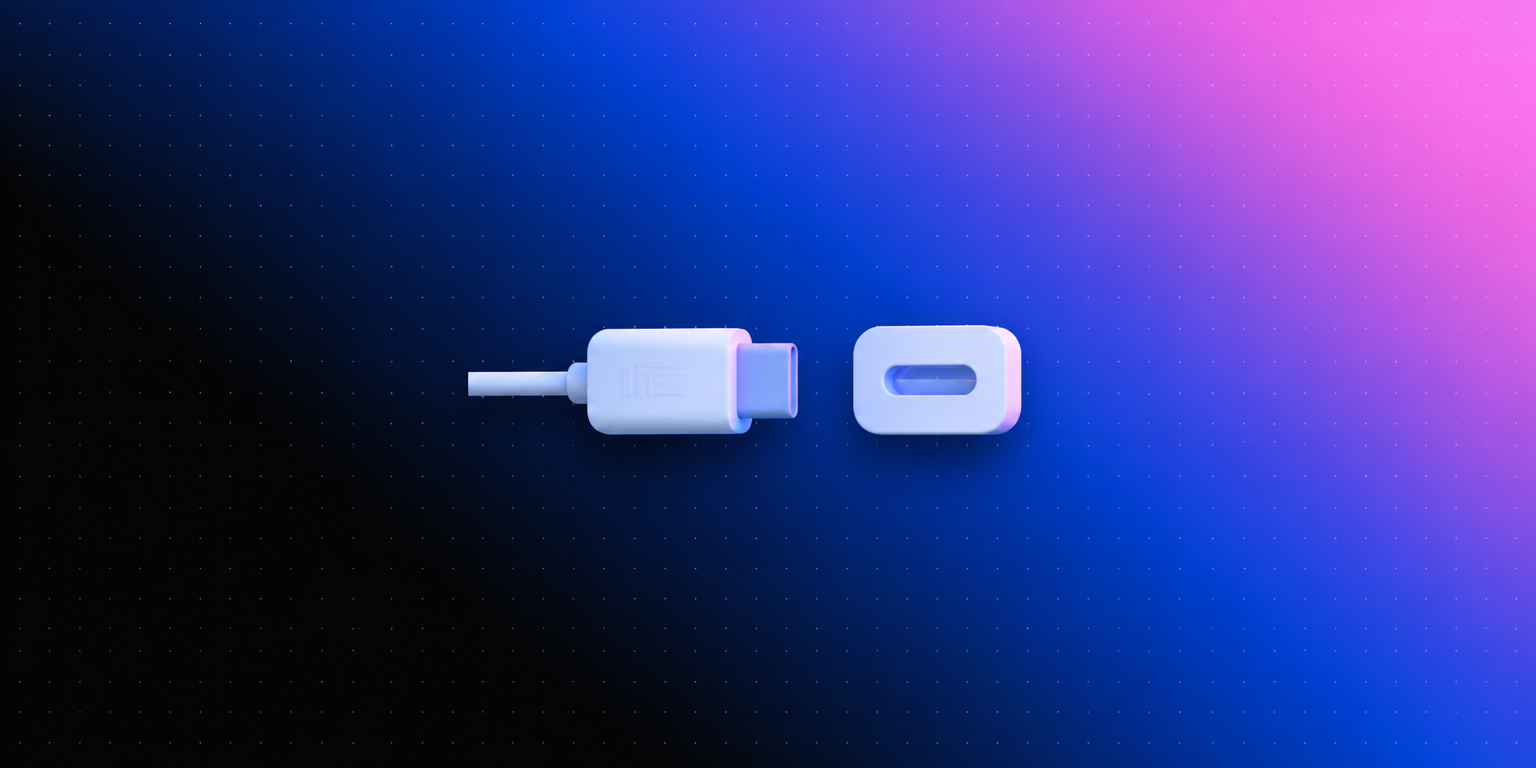 Ícone 3D de plugue conectando a um soquete sobre fundo degradê preto, azul e rosa — enviar dados via webhook para a Laiki
